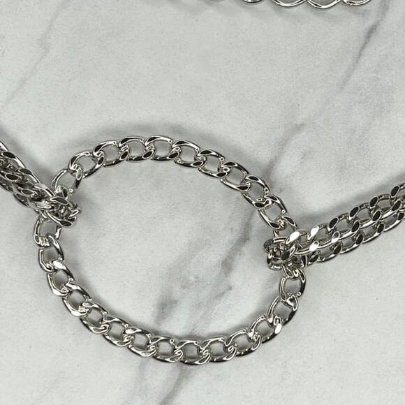 Silver Tone Open Circle Hoop Metal Chain Link Belt Y2K Festival ✨ - Picture 4 of 12